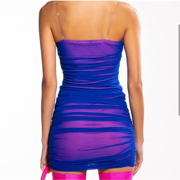 Blue Overlay For the Pink Underlay Ruched & Meshed Bodycon Mini Dress - Picture 4 of 6
